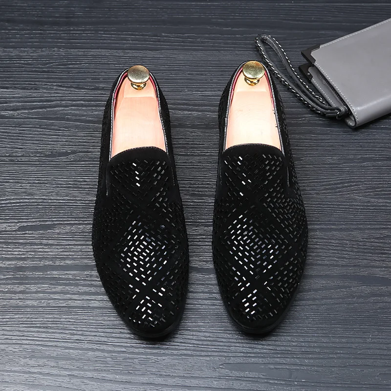 mens studded shoes black footwear rhinestone wedding luxury party shoes male cool designer loafers shoes for men