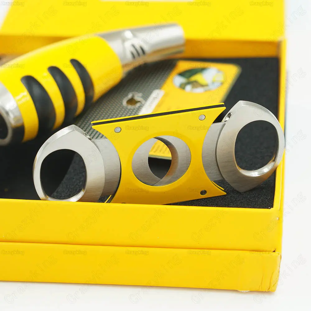 Free Shipping COHIBA Yellow &amp Silver Metal Torch Jet Flame Cigar Lighter With Cutter Gift Set Box | Дом и сад