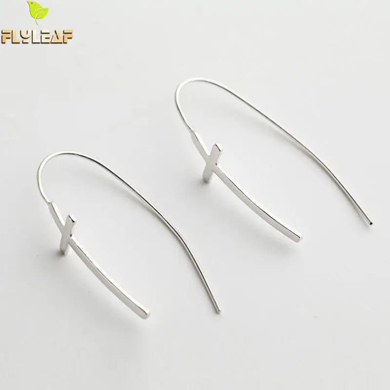 

Flyleaf 925 Sterling Silver Cross Drop Earrings For Women INS Simple Style Student Girl Gift Fashion Jewelry