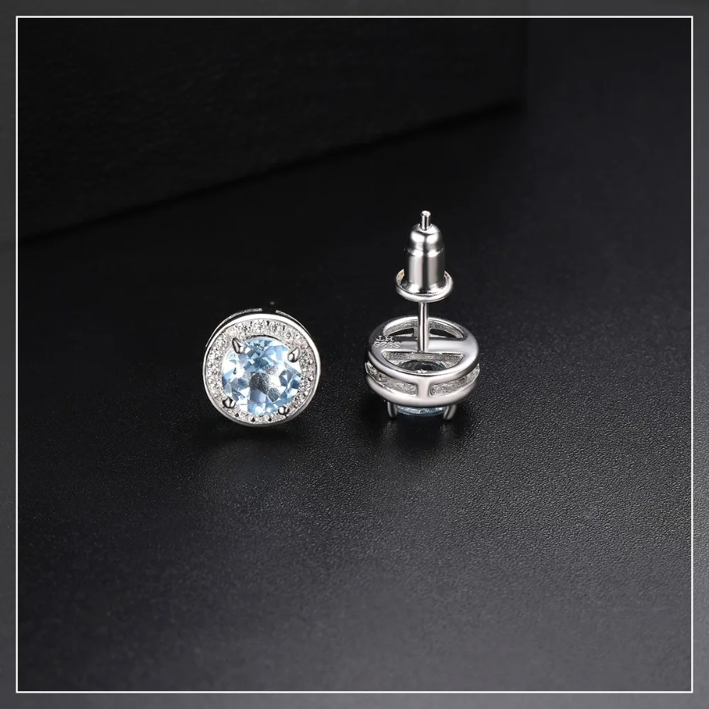 Hutang круглые серьги сделаны с 1.88ct натуральный драгоценный камень Небесно голубой топаз Твердые 925 пробы серебряные ювелирные изделия для женщин подарок