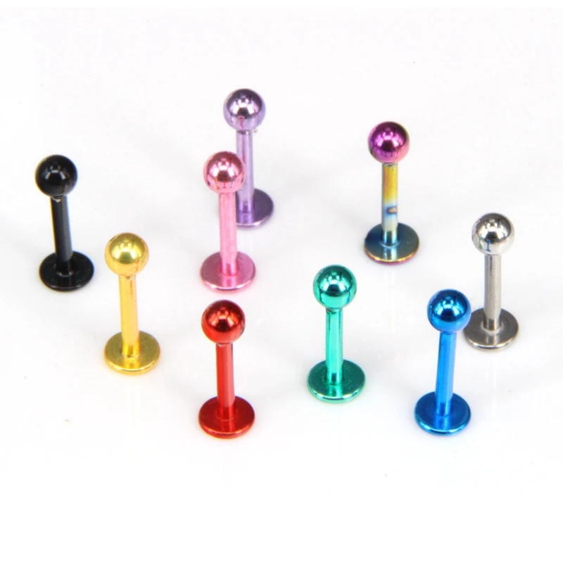 10 шт./лот полированной Титан Сталь язык кольцо для пирсинга серьги гвоздики в