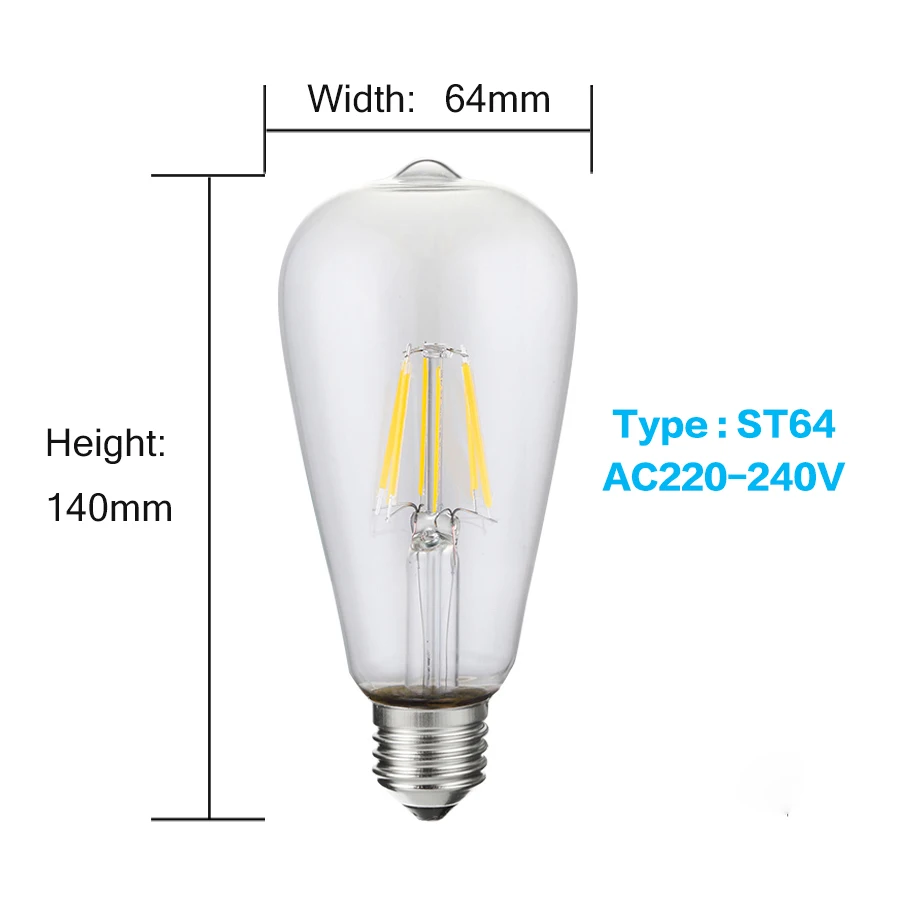 LUCKY Led лампа E27 с регулируемой яркостью 2 Вт 4 Вт 6 Вт 8 Вт E14 Led светильник в форме свечи 110 В 220 В винтажная лампа накаливания для люстры светильник ing - Испускаемый цвет: ST64 AC220V