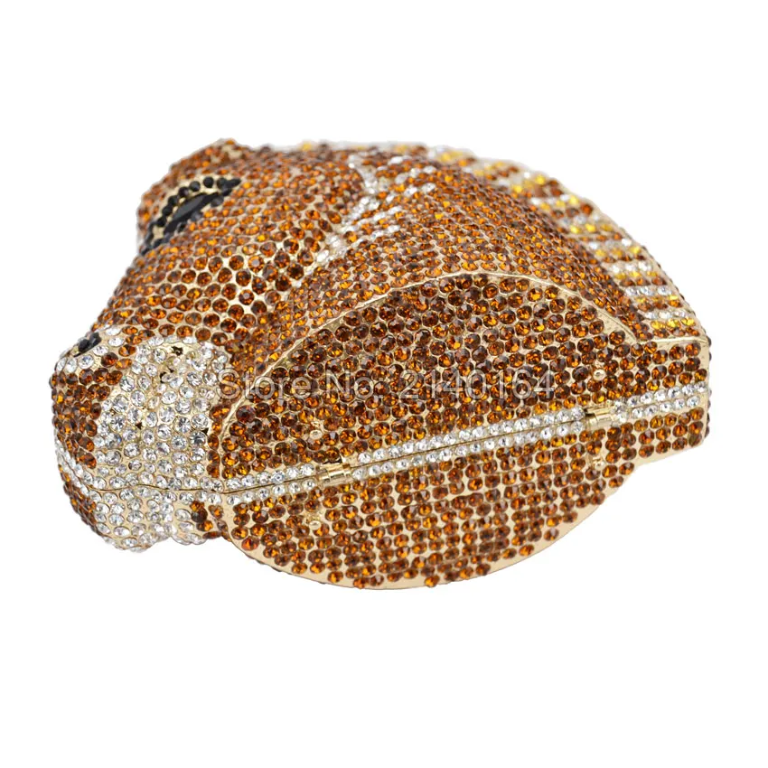 Роскошный вечерний клатч с кристаллами и лошадиной головой Золотая вечерняя