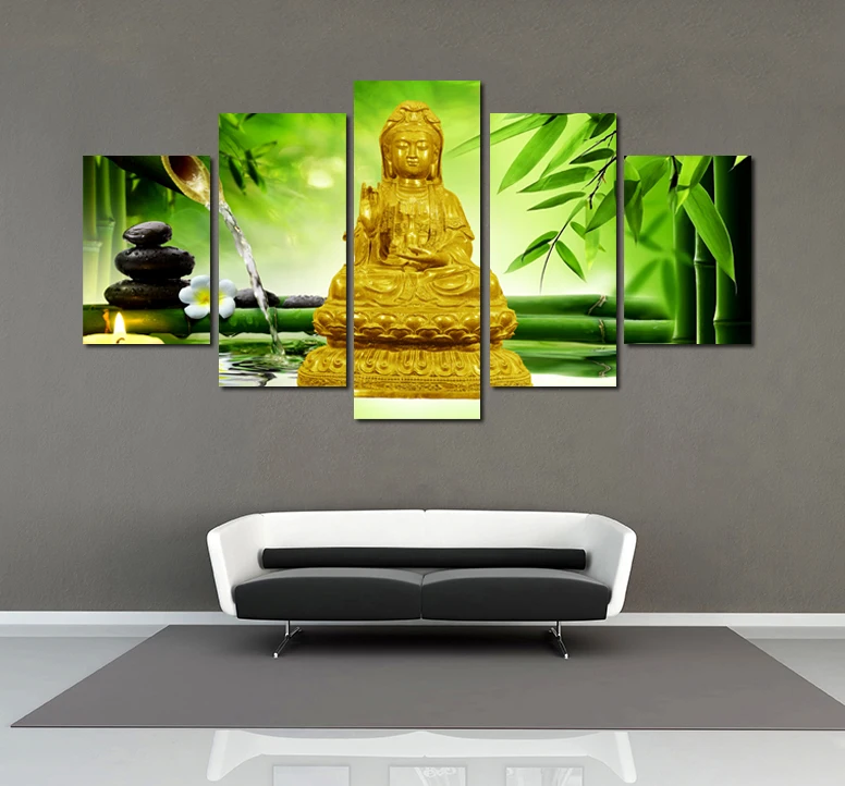 

Avalokitesvara Golden Statue 5 Pieces/Set Painting Unframed Prints And Posters Wall Picture For Living Room Canvas Art