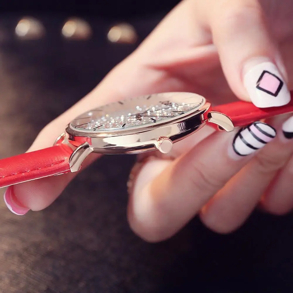 Женские часы 2019 роскошный бренд бриллиант розовое золото Дамские кожаные модные