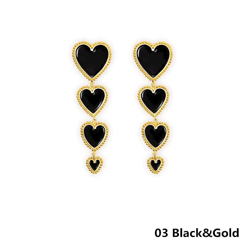 New Design Fashion Four Heart Chain Red White Black Long Dangles For Women Lady's Vintage Statement Earring Gold Earrings | Украшения и