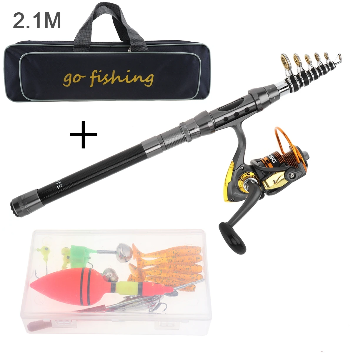 

Durable 2.1m Fishing Rod Reel Combo Full Kits 2000 Spinning Reel with Fishing Bag Soft Lures Fishing Float Hook Jig Head