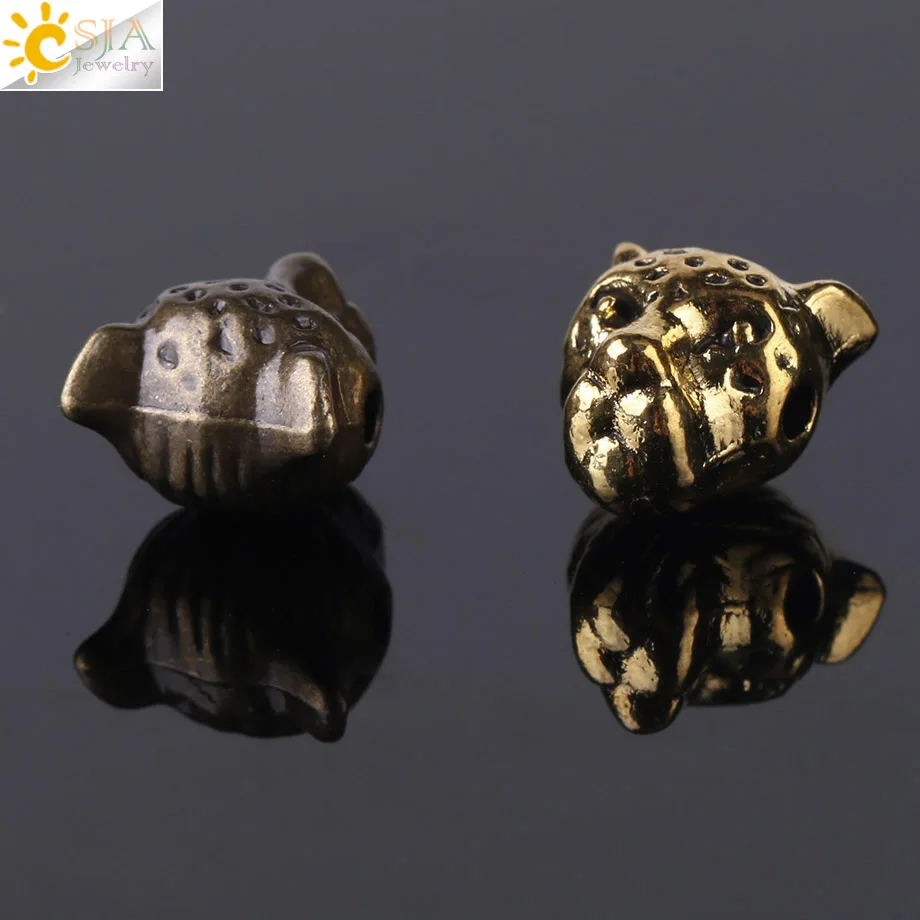 CSJA Gothic Punk Leopard Head Spacer Beads Metal Charms Antique Gold Silver Color Jewelry Findings for Bracelets Diy Making S107 | Украшения