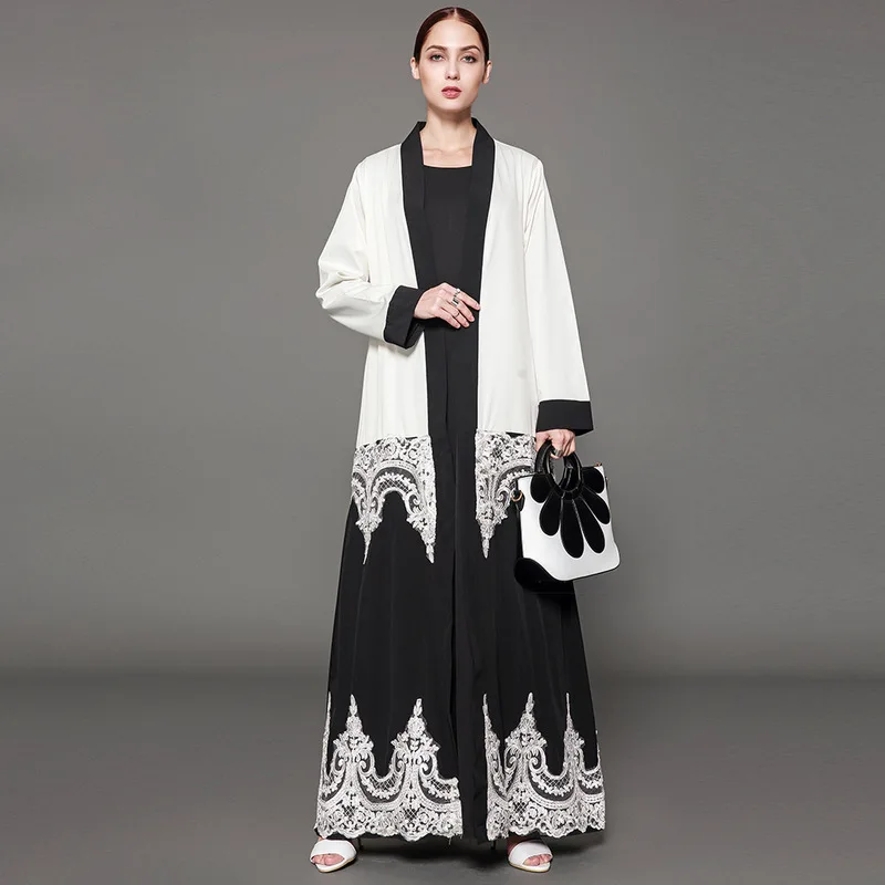 Fandy Finds Women Lace Middle-East Muslim Robe Lady Praying Clothing Solid Color Up Emboridery Female Big Size Long Gown | Тематическая