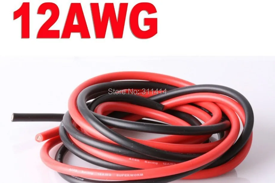 1 метр красный + Черный 12 #12 AWG 12AWG теплостойкий мягкий силиконовый силикагель