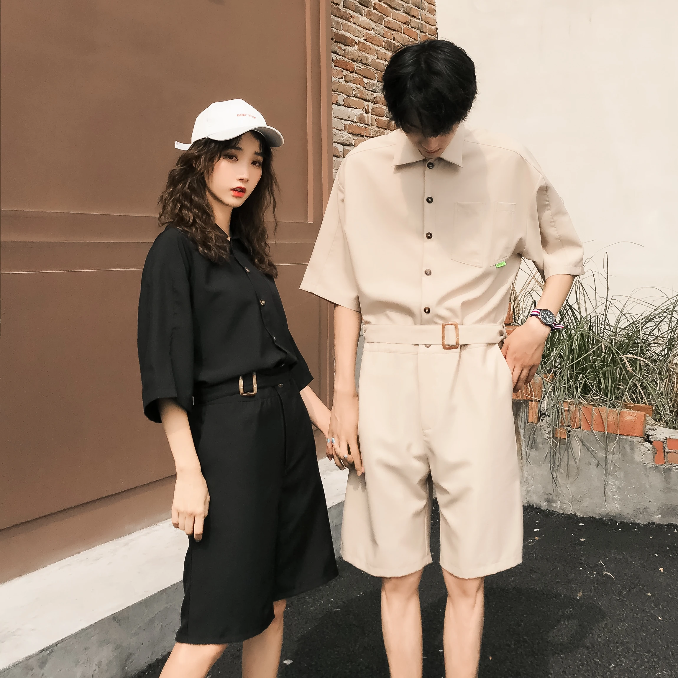 

High Quality Korean Shorts Overalls Mens Loose Jumpsuits Youthful Wild Jumpsuits Fashion Handsome Couple Jumpsuits Size S-2XL