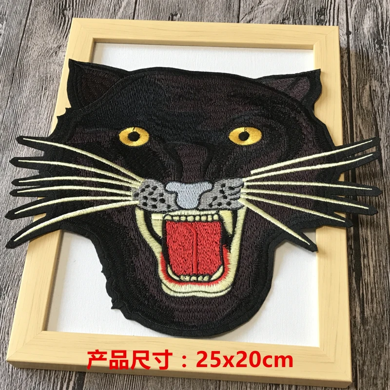 

Black Leopard Head Embroidery Lace Applique Fabric Iron On Sweater Clothes Patch Sequined Stickers T-shirt Diy Decoration NL377