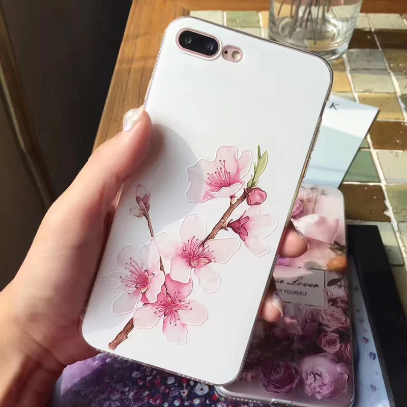 Kisstop 3D рельеф персик розы чехлы для iphone 6S 6 7 8 плюс мягкий рисунком x Капа |