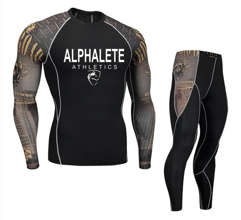 Для мужчин s ALPHALETE Печатный компрессионный набор Функциональная футболка с