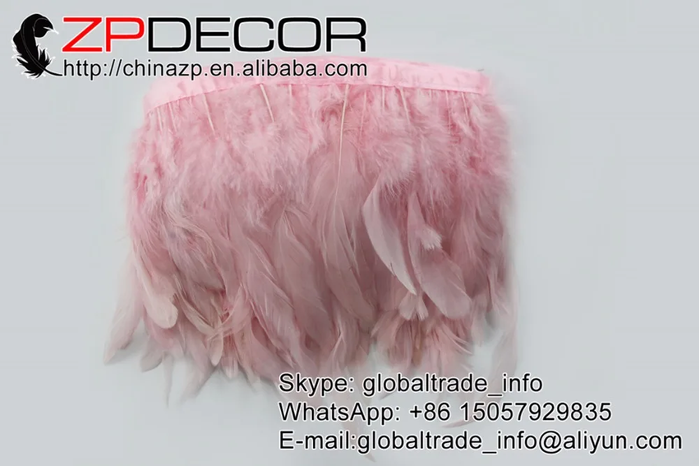 

ZPDECOR 5-6inch 10yards/lot Bleached Dyed Baby pink Rooster Coque Feather Fringe performance costumes