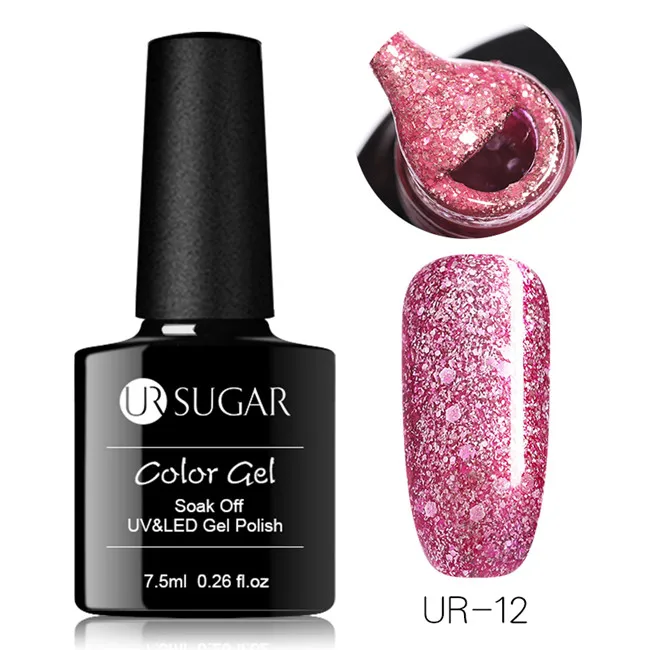 Ur Sugar 7,5 мл розовое золото блестящий Гель-лак для ногтей розовый Цвет гель-блестки для ногтей искусство замочить от УФ-гель-лака УФ светодиодный - Цвет: UR-12