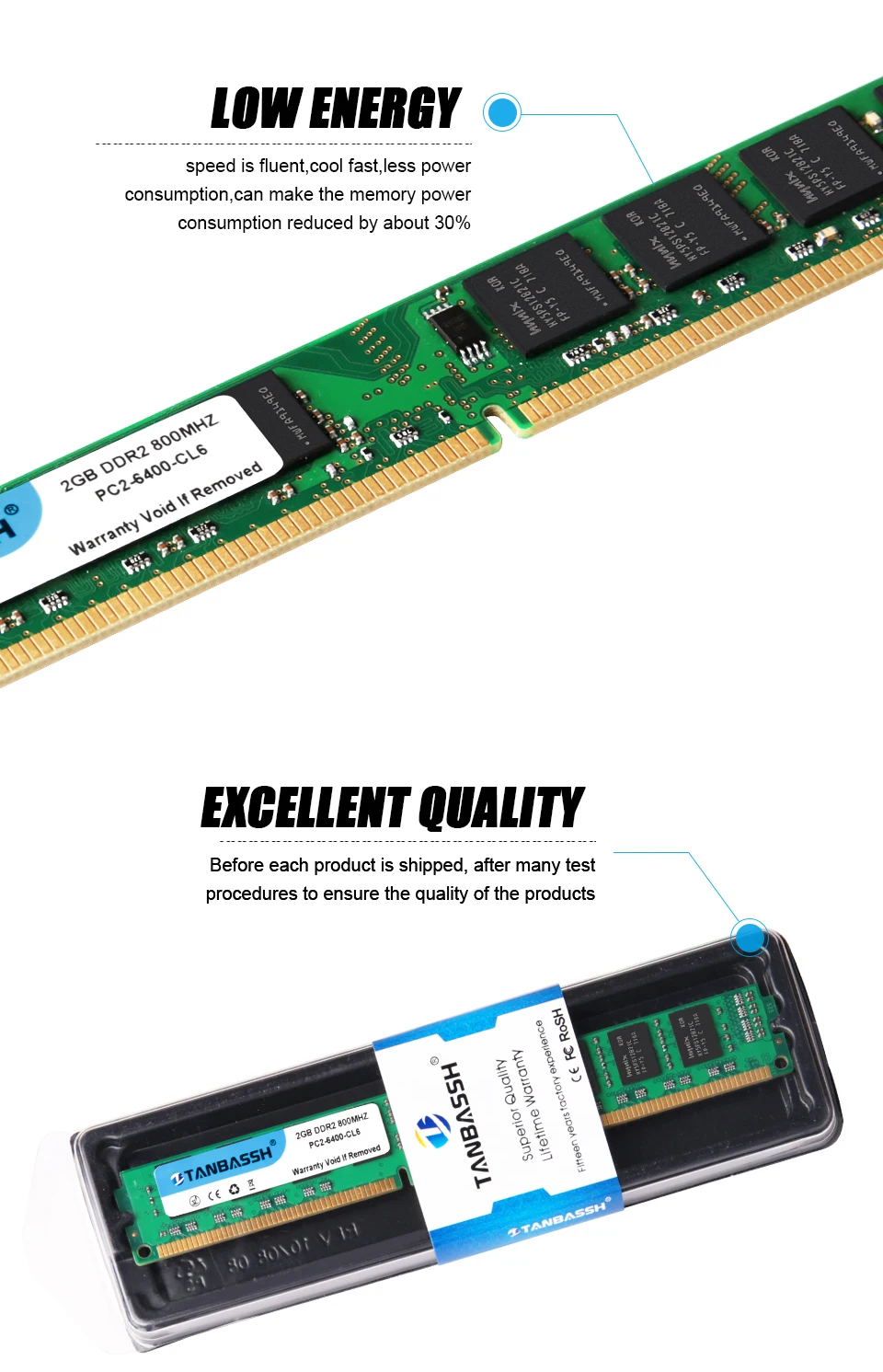 DDR2 8GB(4 шт. X 2 GB) 2GB Ram 800Mhz PC2-6400U 240Pin 1,8 V CL6 настольная память TANBASSH