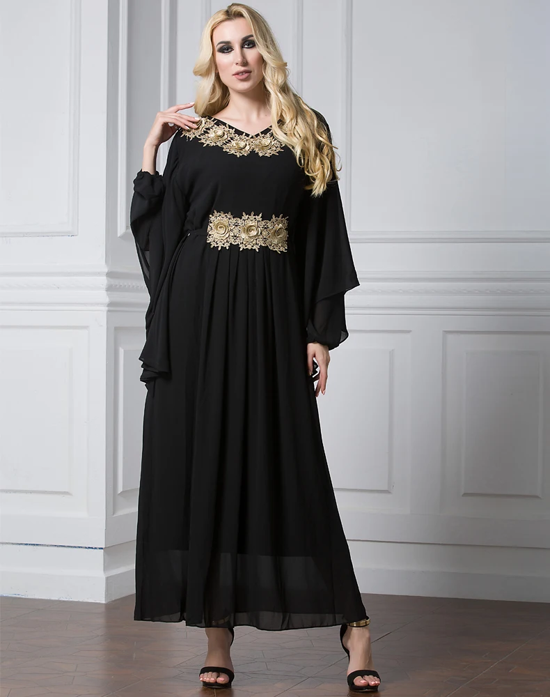 Женское платье с рукавом летучая мышь Abayas мусульманское круглым вырезом и