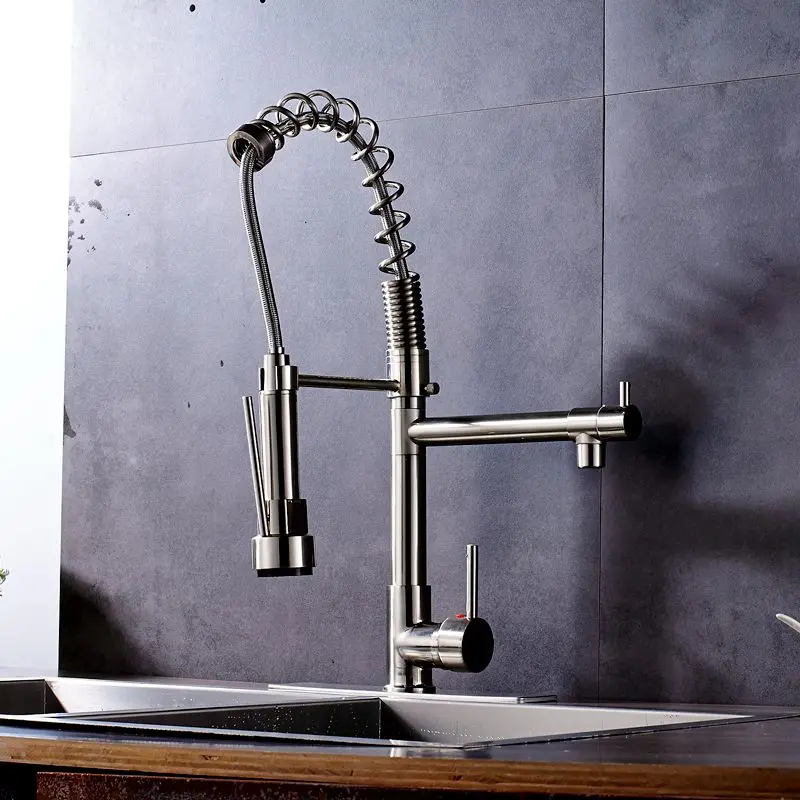 Uythner Матовый никель бортике кухонный кран смеситель с крышкой пластины Прямая