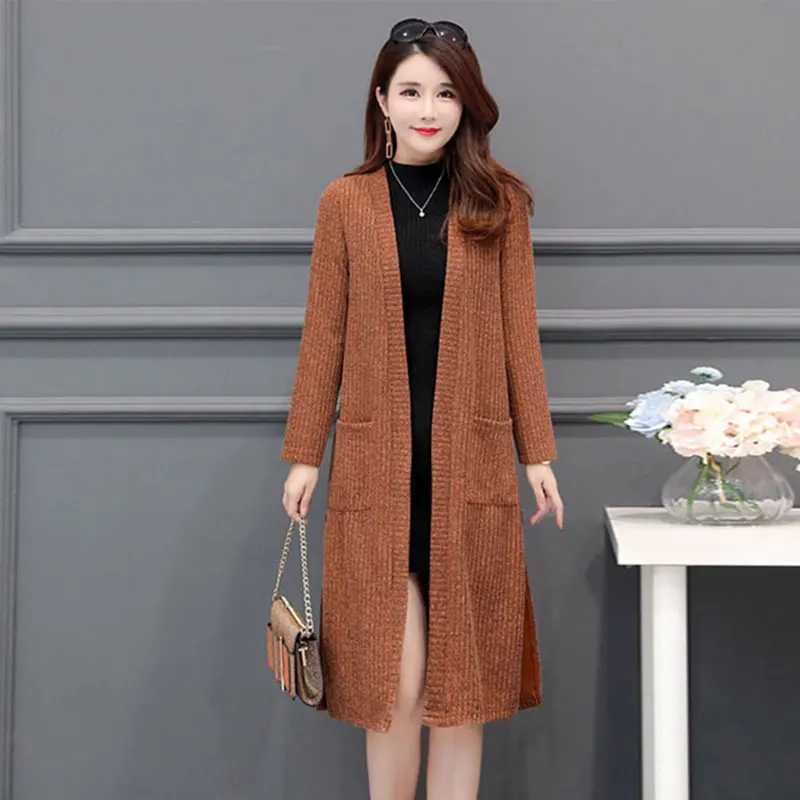 Knitwear Women 2019 Autumn Winter Loose Cardigan Coat Brown Fashion Long Sectioncasaco Feminino Female Plus Size Sweater SS09 |