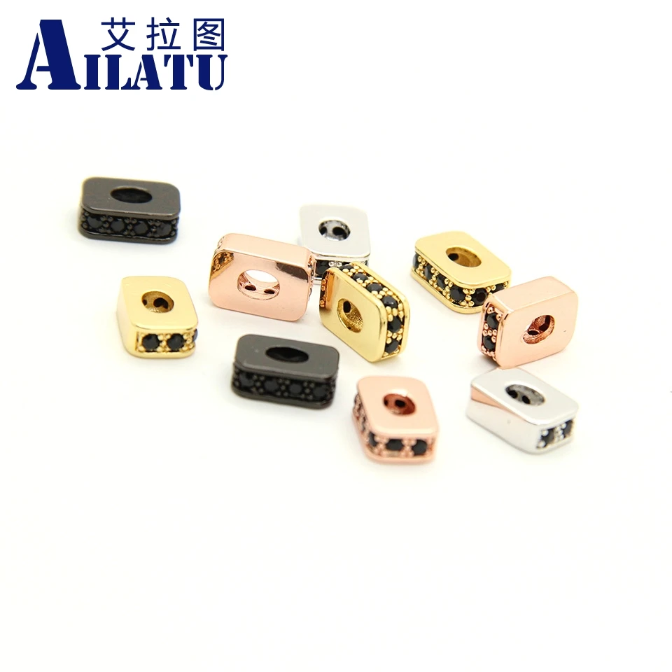 

Ailatu 10pcs Micro Pave Black Cubic Zirconia Rectangular Square Beads, Gun Black Plated for DIY Bracelet and Necklace Jewelry