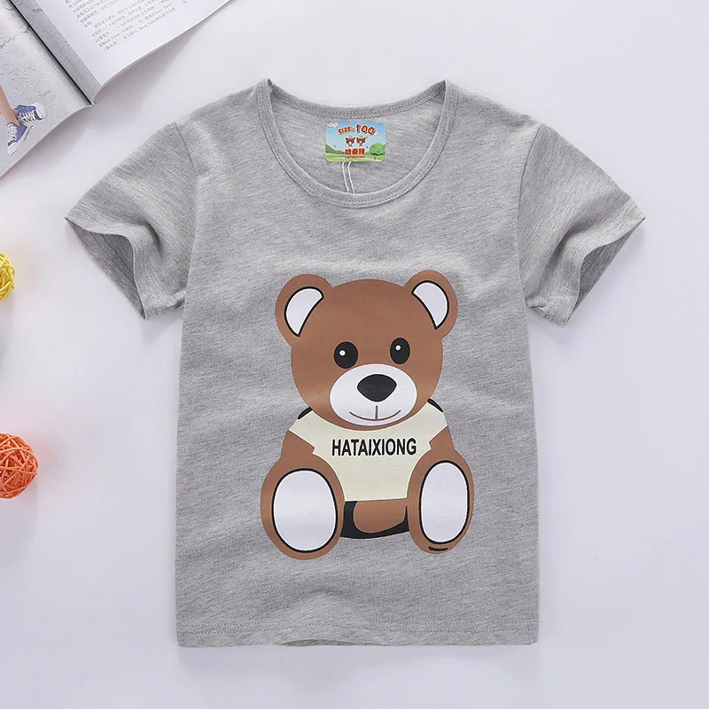 Gray Teddy bear Футболки для маленьких мальчиков и девочек хлопок мультяшный плюшевый мишка детская футболка Топы костюм летняя повседневная детская одежда розовый - Цвет: Gray Teddy bear