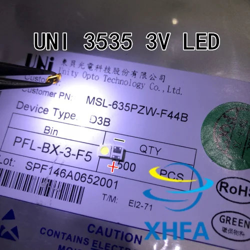 500 шт. UNI светодиодный Подсветка высокое Мощность 1 Вт 3537 3535 90LM 3v холодный белый