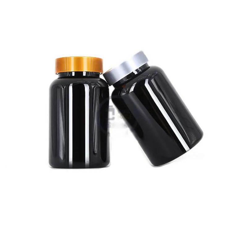 20pcs 225ml TOP Black Color PET Medicine Bottle Packing Vatimin Bottles Plastic Capsules with Gold/Silver Alumunim Caps | Красота и