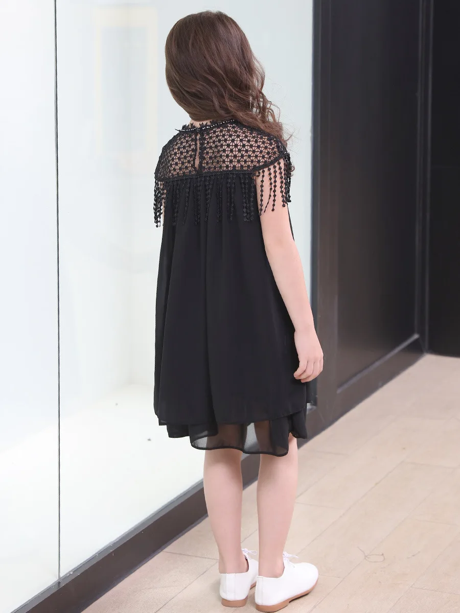 Princess Dress for Teen Girl 5 7 9 11 13 15 Years Tassels Chiffon Summer Black Lace Dresses Baby Todder Girls Clothing | Детская одежда