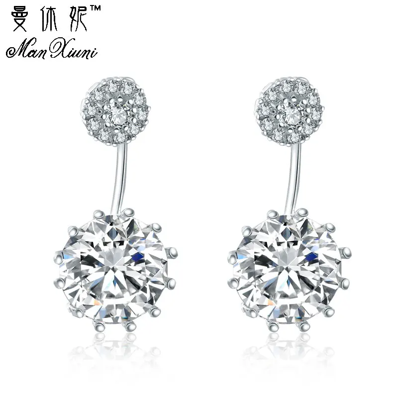 Manxiuni Luxury Stud Long Earrings for Women Wedding Round Zircon Party Gift Rhodium Plated Wholesale | Украшения и аксессуары