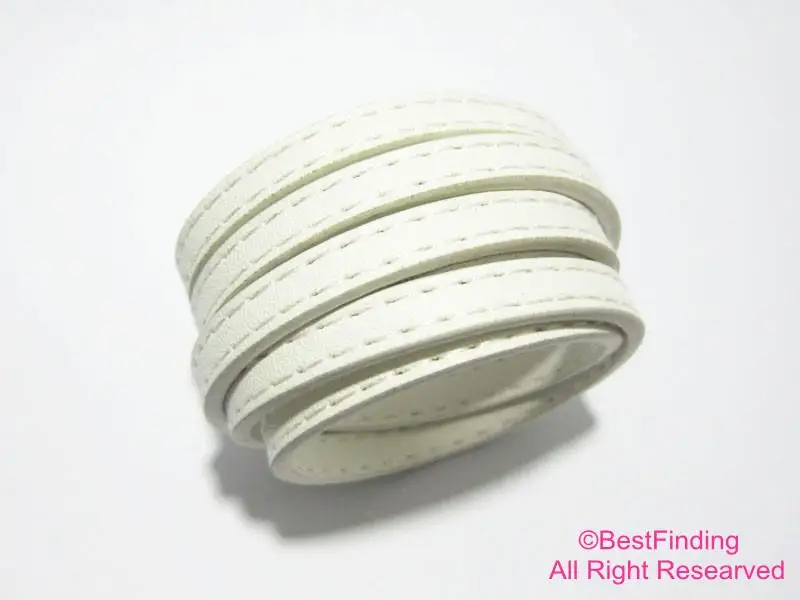 

Leather strips 6x2mm All white stitched leather cord 6mm flat leather