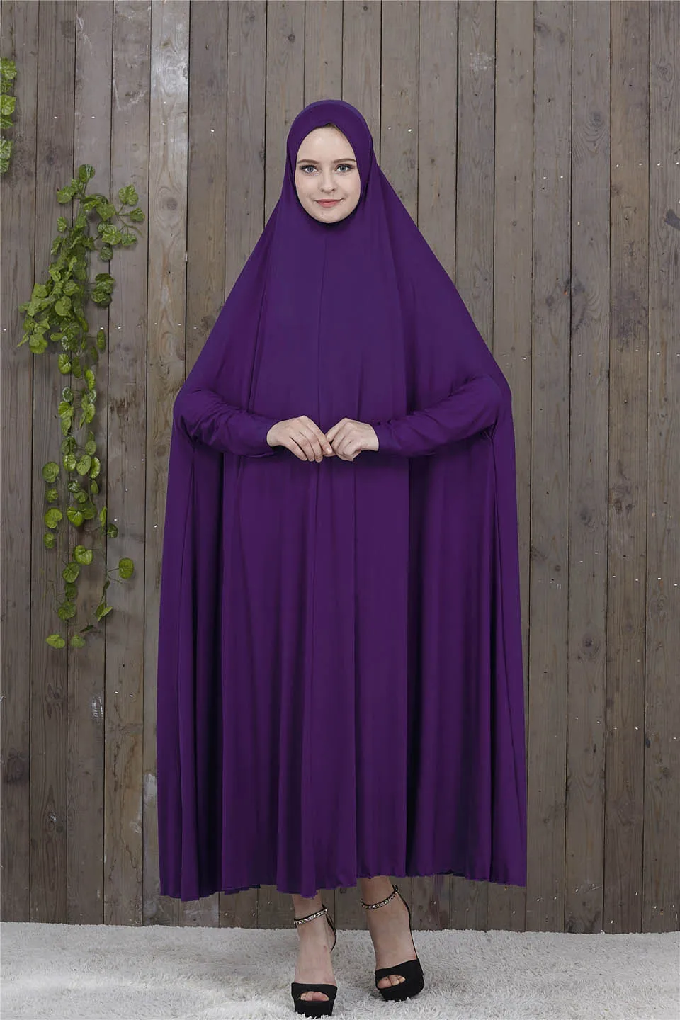Dark purple Молитвенная одежда, черный кафтан с хиджабом, халаты, Арабская женская мусульманская одежда, мусульманские халаты абайя, летучая мышь - Цвет: Dark purple