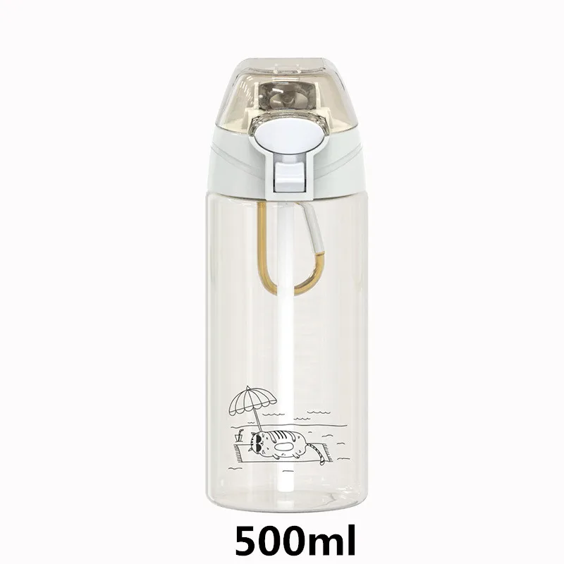White-500ml Бутылка для воды, портативный шейкер для протеина, бутылка с соломинкой для спорта, кемпинга, туризма, детская бутылка для воды с крышкой, пластиковая чашка - Цвет: White-500ml
