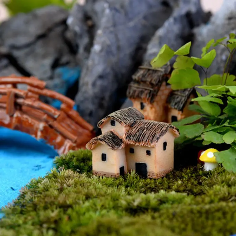6 шт./компл. соломенной Смола домик творческие ремесла миниатюрный Садоводство пейзаж микро деревня драгоценный камень садовый декор