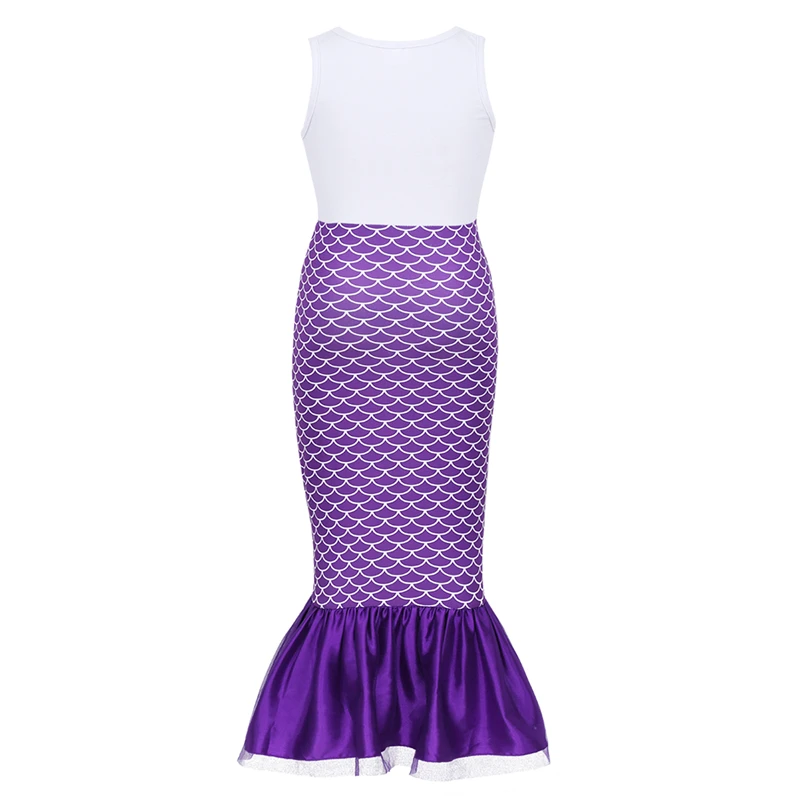 Kids Girls Cute Sleeveless Shell Mermaid Scales Printed Long Dress for Halloween Cosplay Party Costume | Детская одежда и обувь