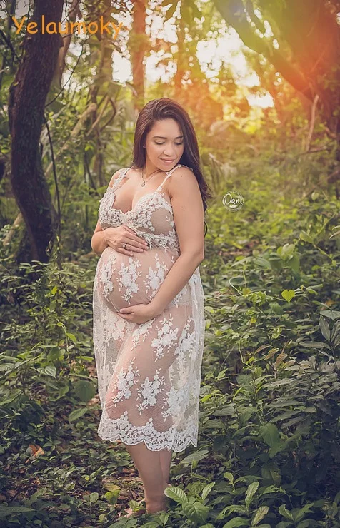 sleeveless Photography maternity lace dress prop photo shooting lace Maternity Gowns Sheer Pregnancy Photo Props [Yelaumoky]