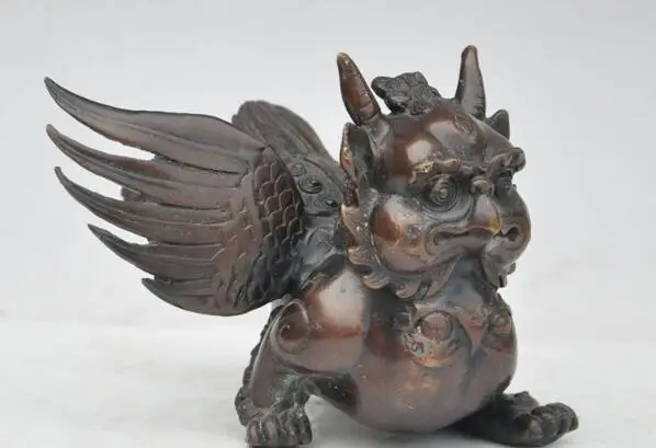 

S01064 6" Tibet Buddhism Bronze Fly Bird Winged Garuda Redpoll Buddha Lion beast Statue