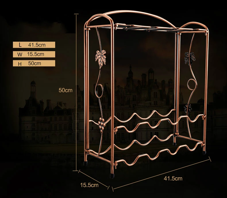 

Foldable Metal Wine Rack Novel Collapsible European Style Rack Holds 8 Bottles and 8 Cups for Home, Bar, Cafe - Bronze