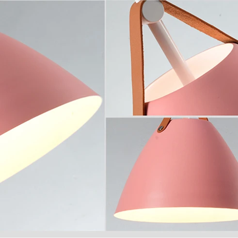 Modern simple leather LED single head pendant light macaron colorful foyer coffee shop dining room droplight metal hanging lamp | Освещение