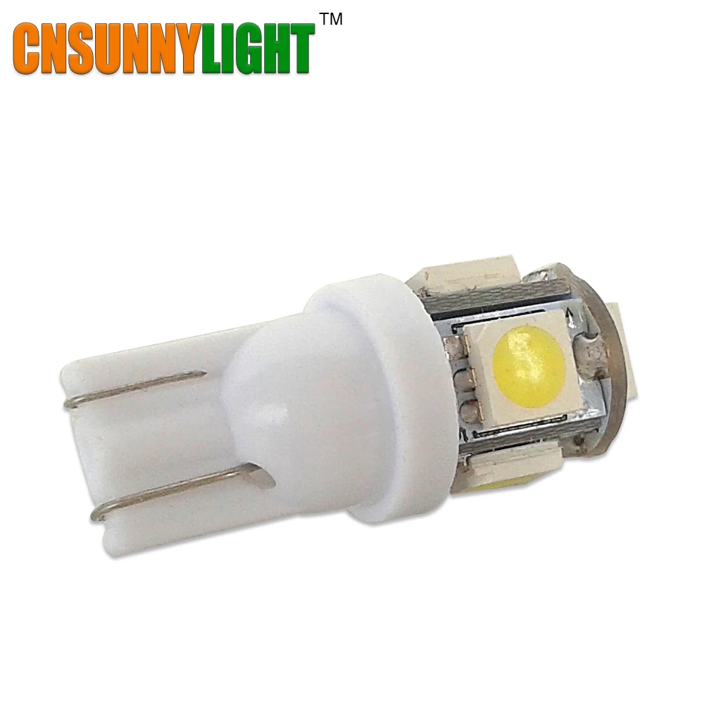 Cnsunny светильник T10 Автомобильные Боковые лампочки Светодиодный T10 5SMD лампы 5SMD 5050 5 светодиодный s Белый для авто светильник 200 шт./лот