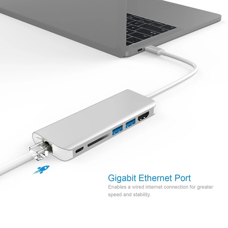 Amkle HDMI адаптер RJ45 Gigabit Ethernet USB C концентратор к type c с картой чтения USB3.0 PD Зарядка для