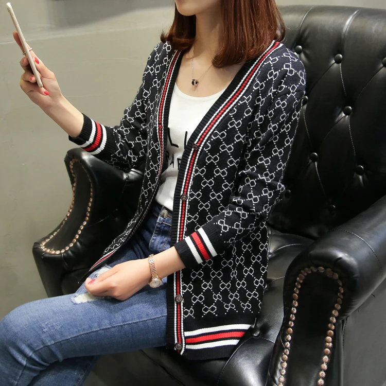 SexeMara Women New Fashion Autumn Streetwear Sweaters Open Stitch Long-sleeved V-neck Cardigans 2018 Knitted Jumpers |