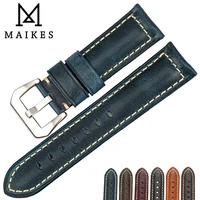 maikes watch accessories oil wax leather watch strap 20mm 22mm 24mm 26mm watchbands vintage blue watch band bracelet for panerai
