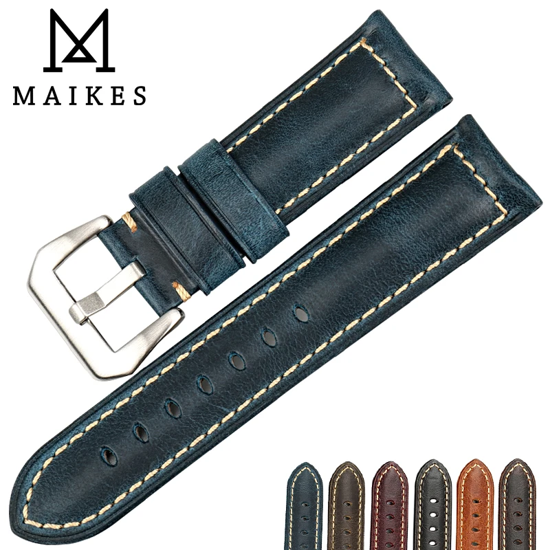 Ремешок для часов MAIKES из вощеной кожи винтажный синий браслет Panerai аксессуары
