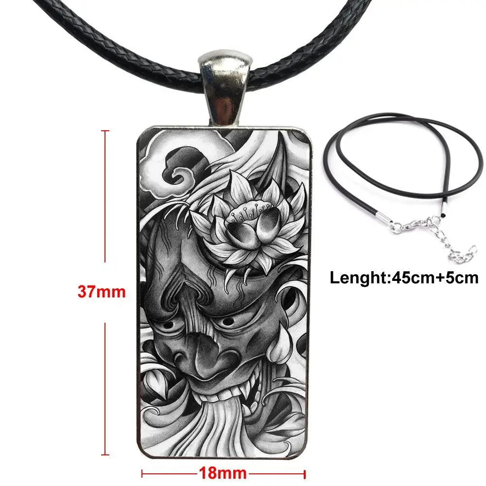 as picture Японская они Hannya демоническая маска бижутерия со стеклянными кабошонами стальной цвет с длинной подвеской чокер прямоугольное ожерелье для девочек подарок - Окраска металла: as picture