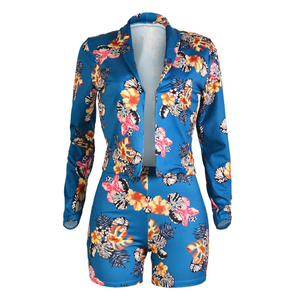 Летний комплект из двух предметов пиджак с цветочным принтом женская одежда