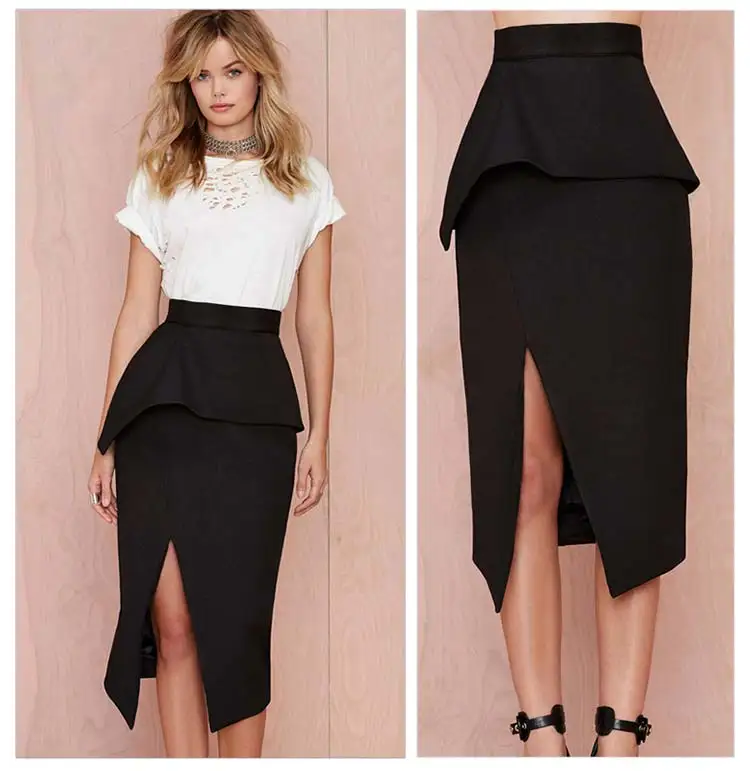 Женская винтажная юбка с баской разрезом по бокам в стиле ретро большие размеры 3x