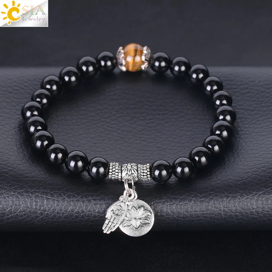 Браслеты CSJA из натурального камня обсидиана счастливое украшение бисера большие