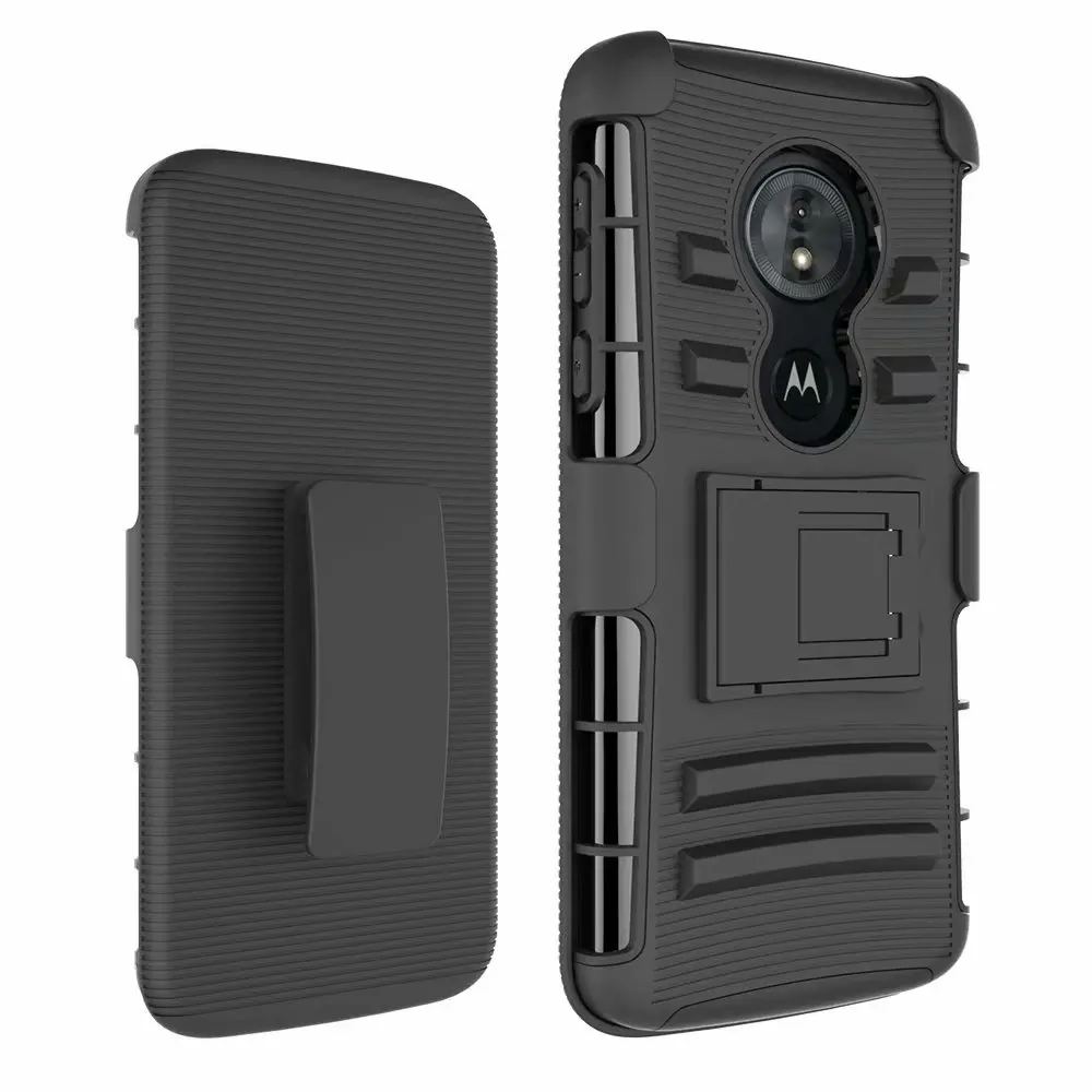 Черный Для Motorola Moto G6 Play/G6Play чехол Гибридный сверхмощный 3 в 1 военный Камуфляжный жесткий ударопрочный Чехол Зажим для ремня Стенд чехол - Цвет: Черный