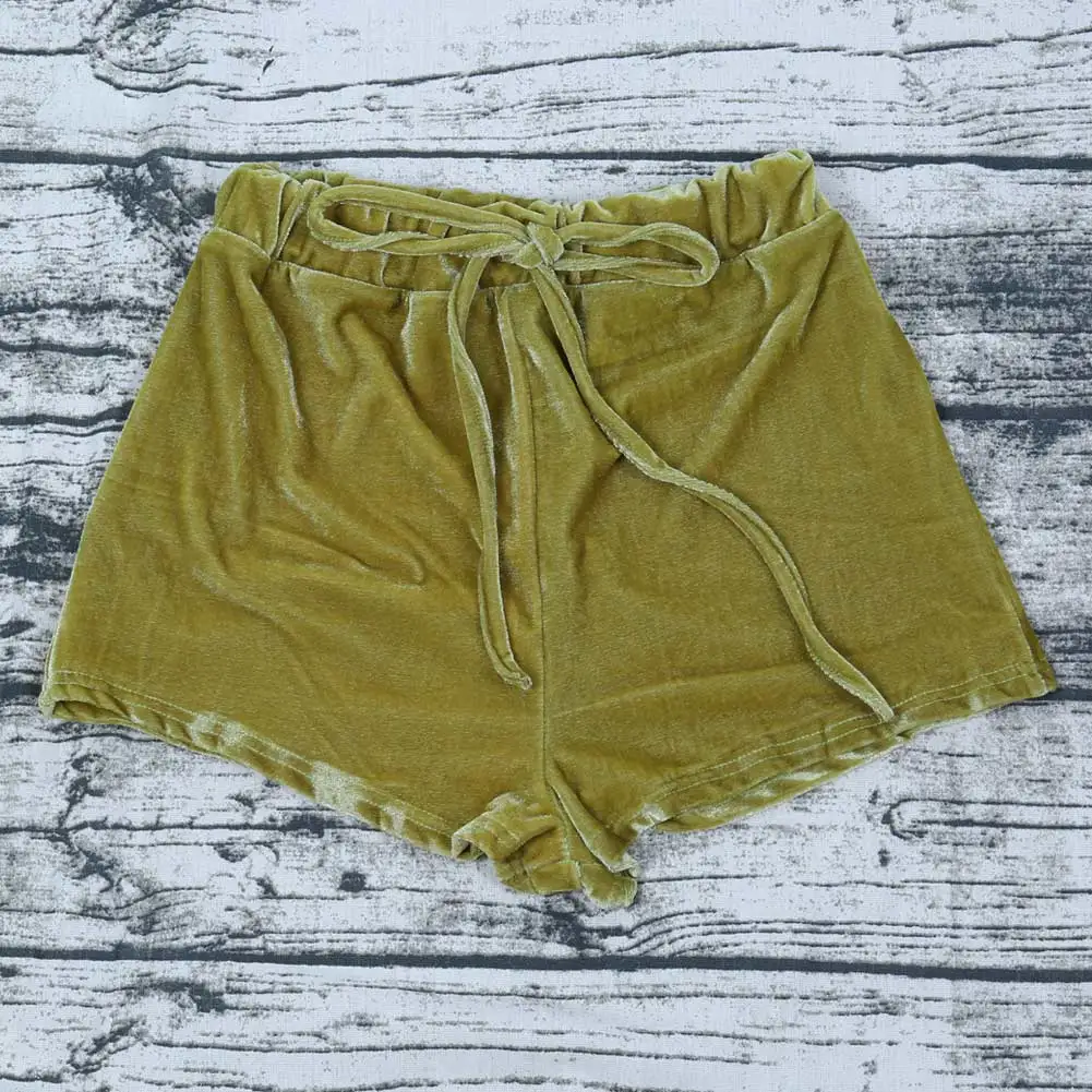 Olive green Новинка, S-XL, женские шорты, вельветовые шорты с завязками размера плюс, повседневные, высокая талия, летние сексуальные шелковые обтягивающие шорты для женщин - Цвет: Olive green